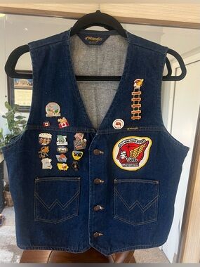 Wrangler Vintage denim Vest features embroidered patches and lapel pins GWRRA